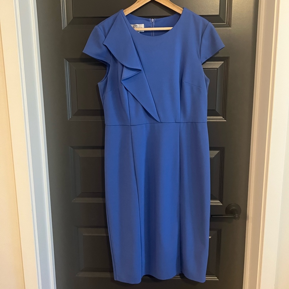 Donna Morgan Ruffle Sheath Dress Blue Sz 14
